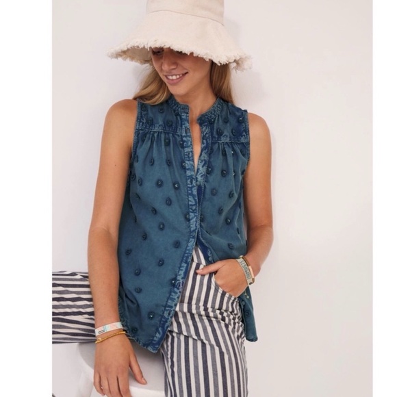 NWT✨ Anthropologie Adira Denim 🫂 Textured Blouse XS - Picture 1 of 8